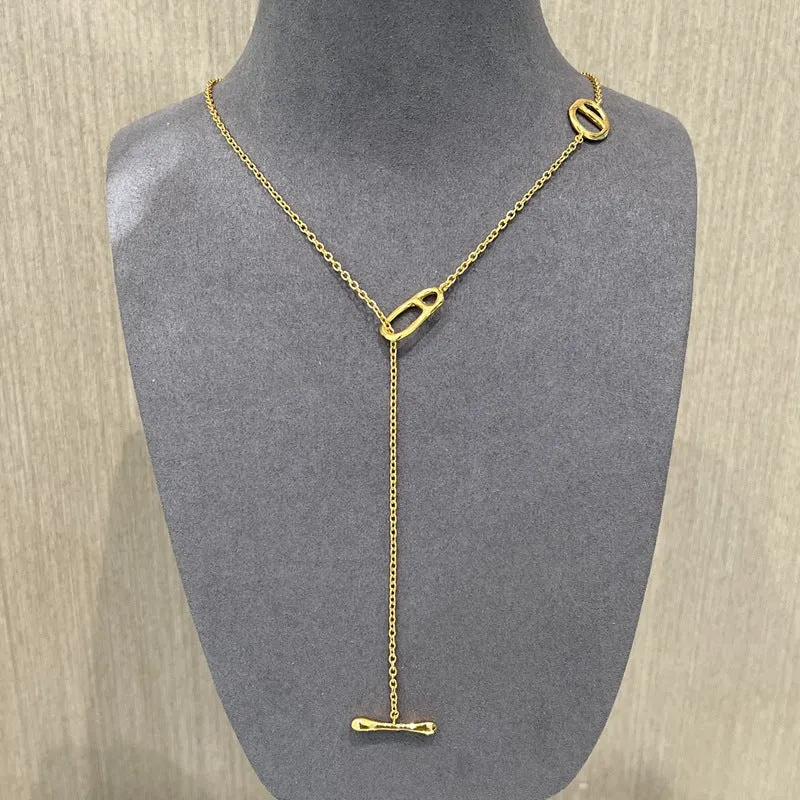 Simple Geometric Long Chain Necklace