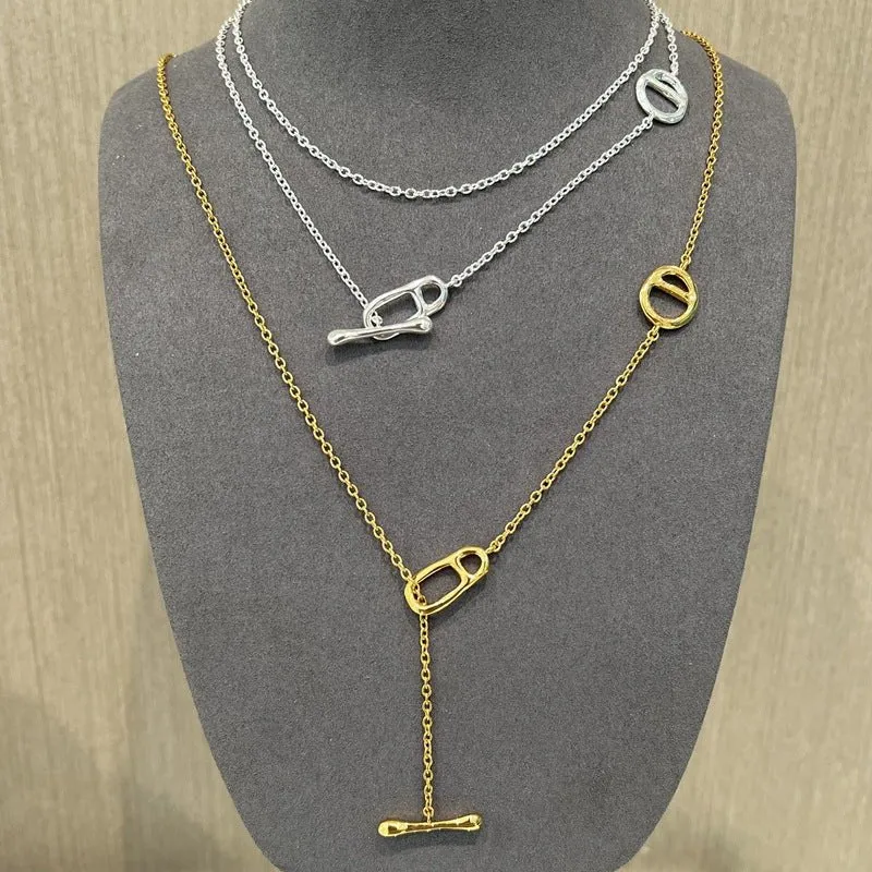 Simple Geometric Long Chain Necklace
