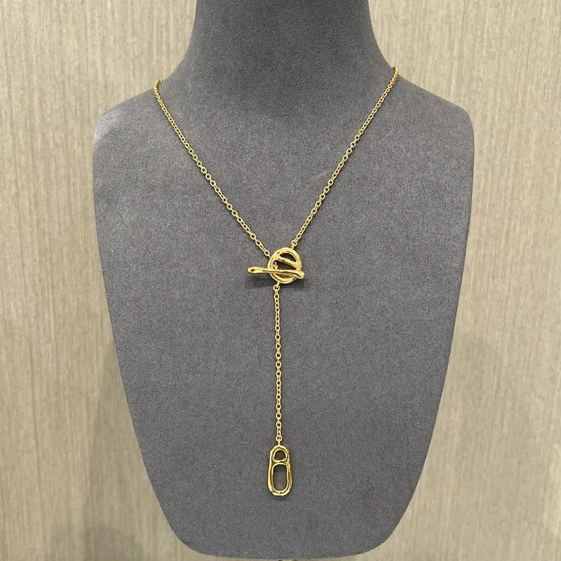 Simple Geometric Long Chain Necklace