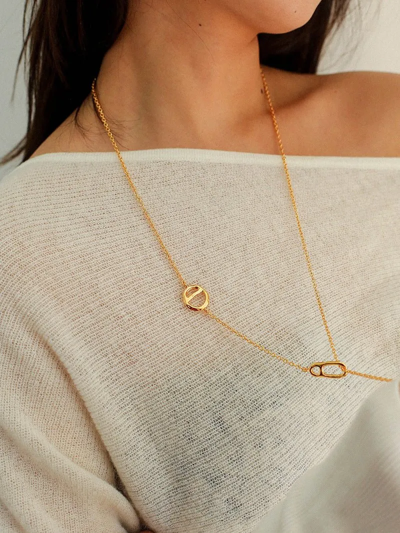 Simple Geometric Long Chain Necklace