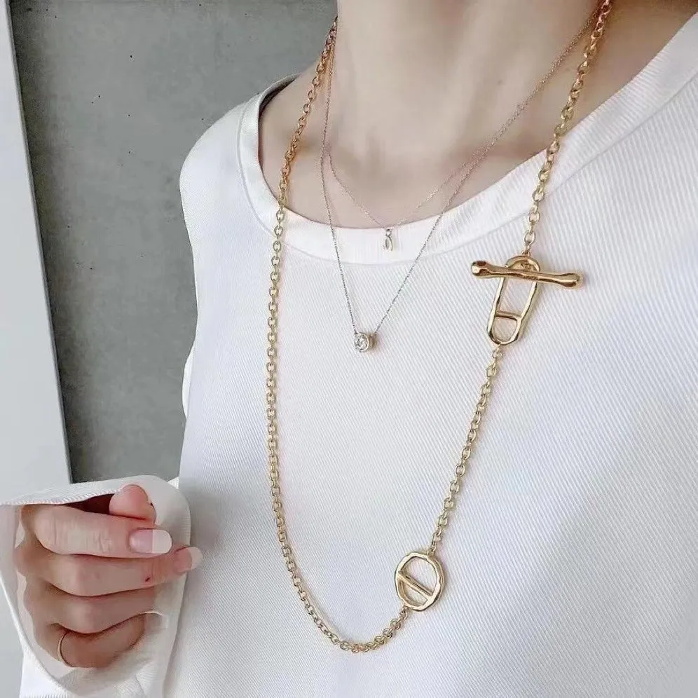 Simple Geometric Long Chain Necklace