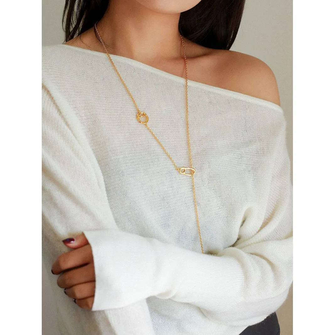 Simple Geometric Long Chain Necklace