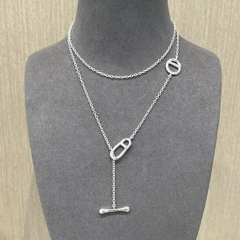 Simple Geometric Long Chain Necklace
