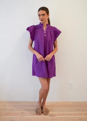 Smocked Short Dress Purple Pinstripe Solid