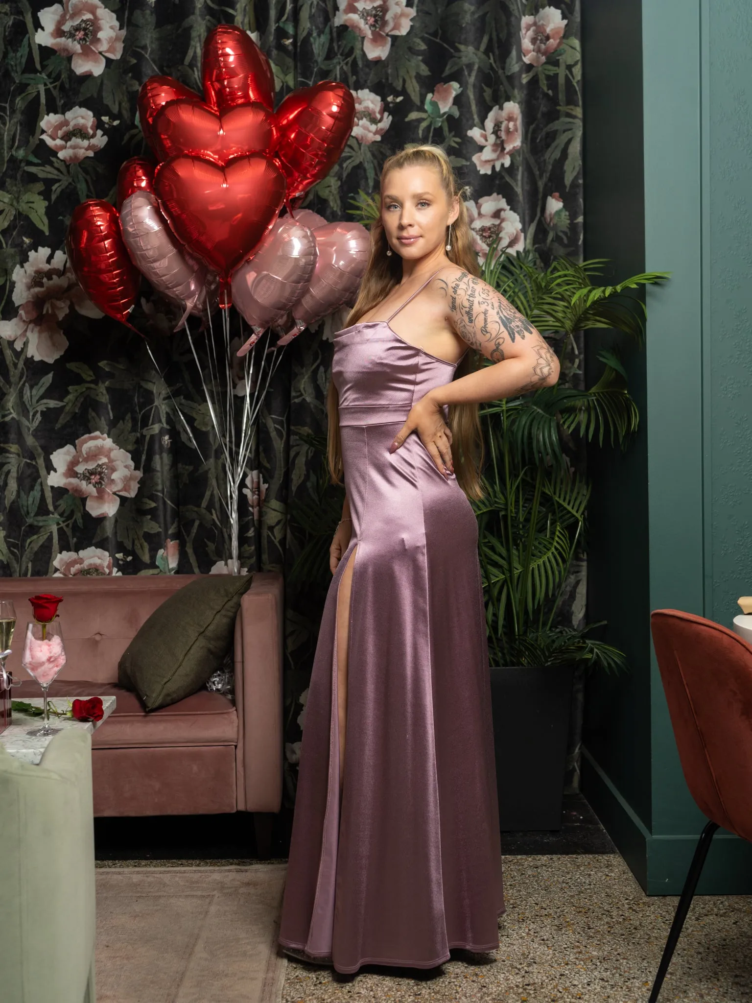 Stockholm Cowl Neck Satin Maxi Dress   Thigh Slit
