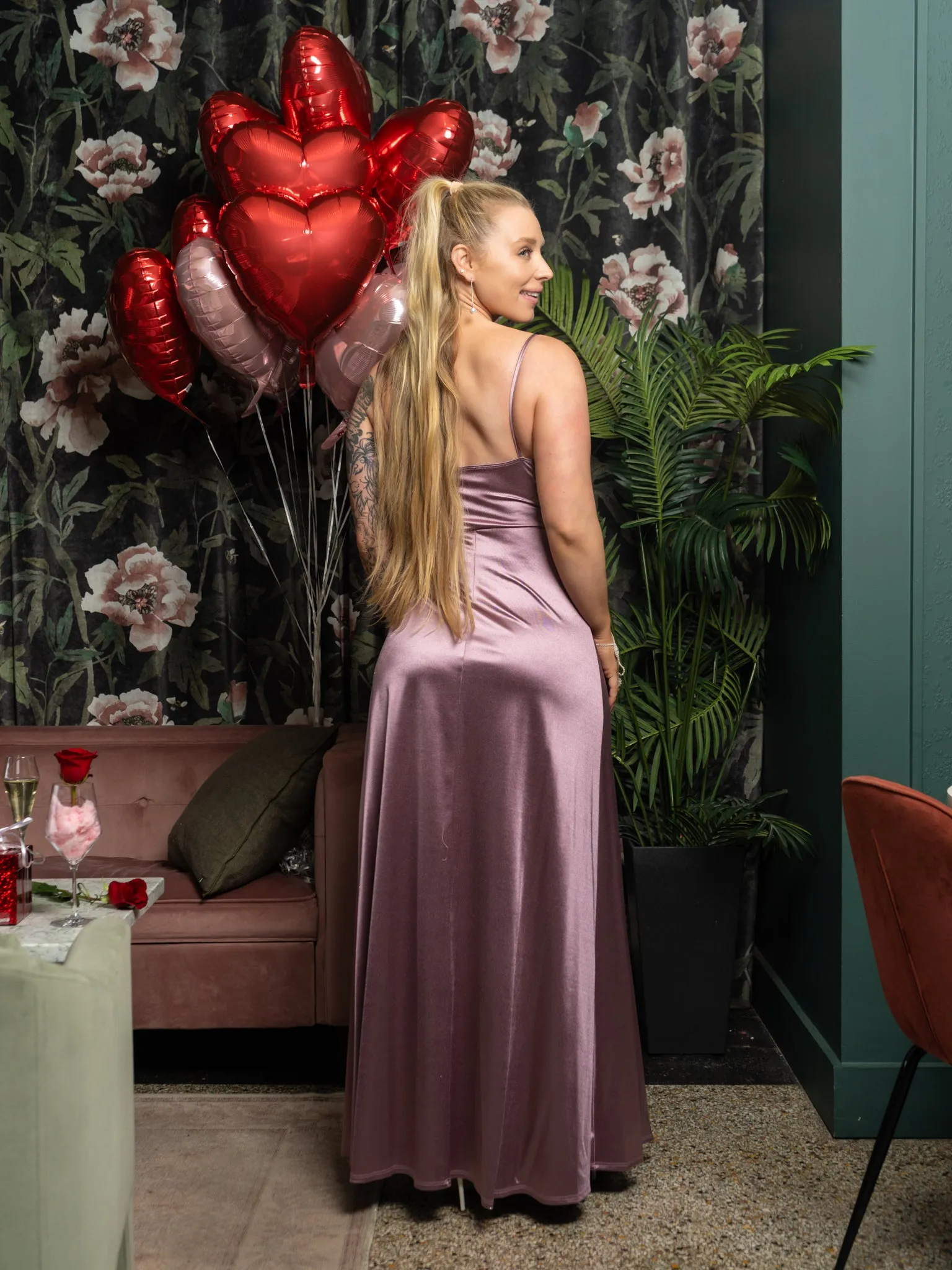 Stockholm Cowl Neck Satin Maxi Dress   Thigh Slit