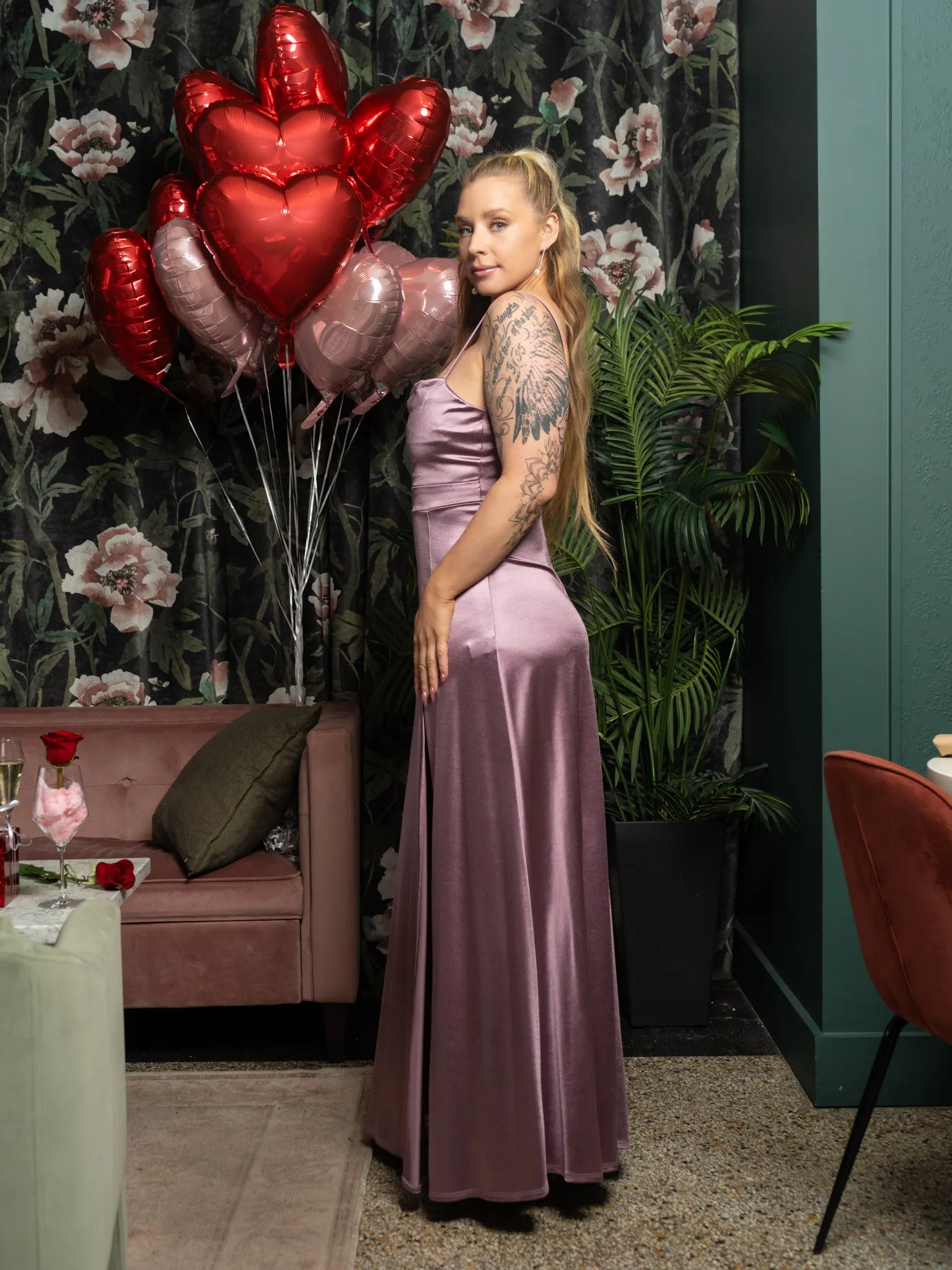 Stockholm Cowl Neck Satin Maxi Dress   Thigh Slit