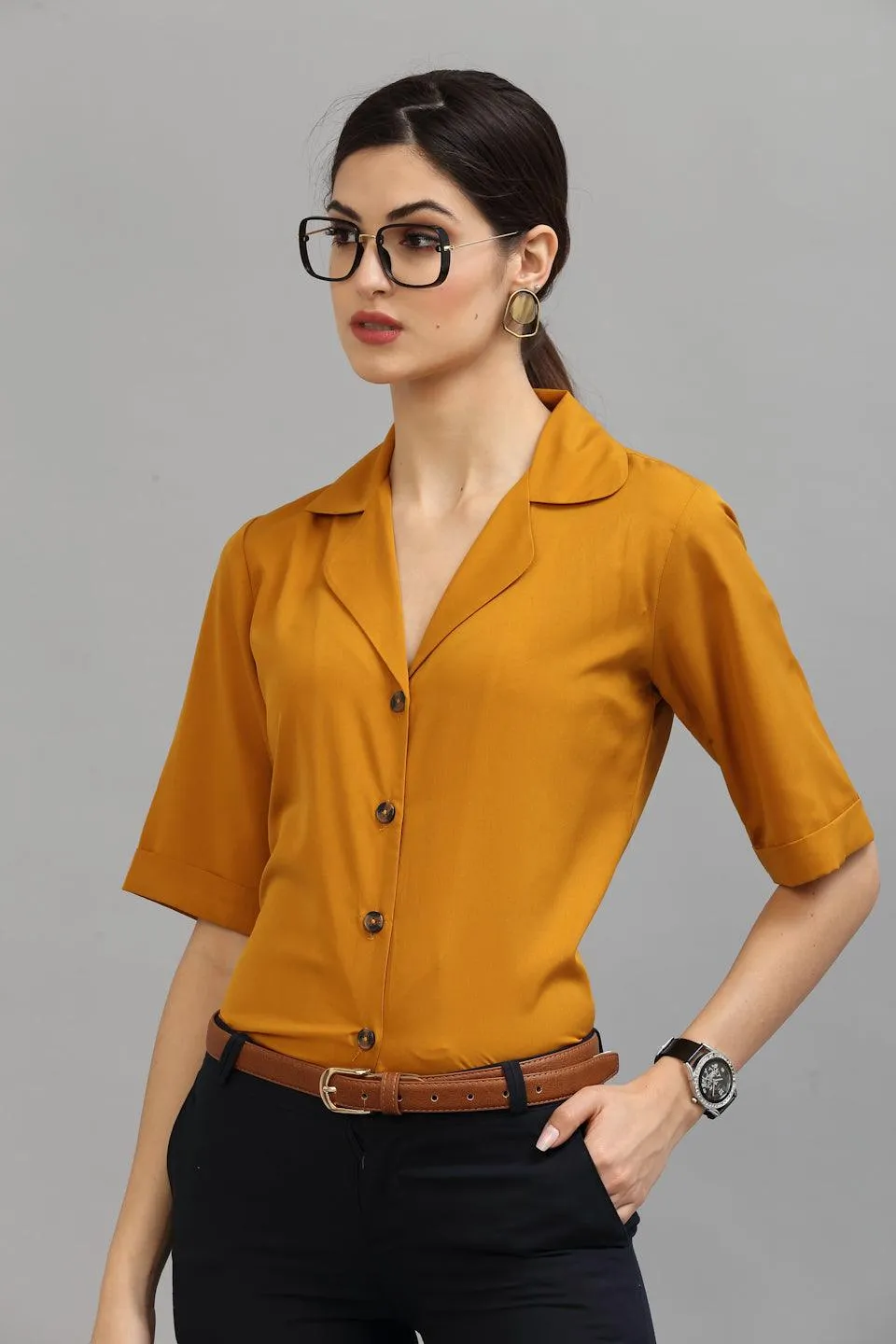 Style Quotient Women Mustard Formal Shirt