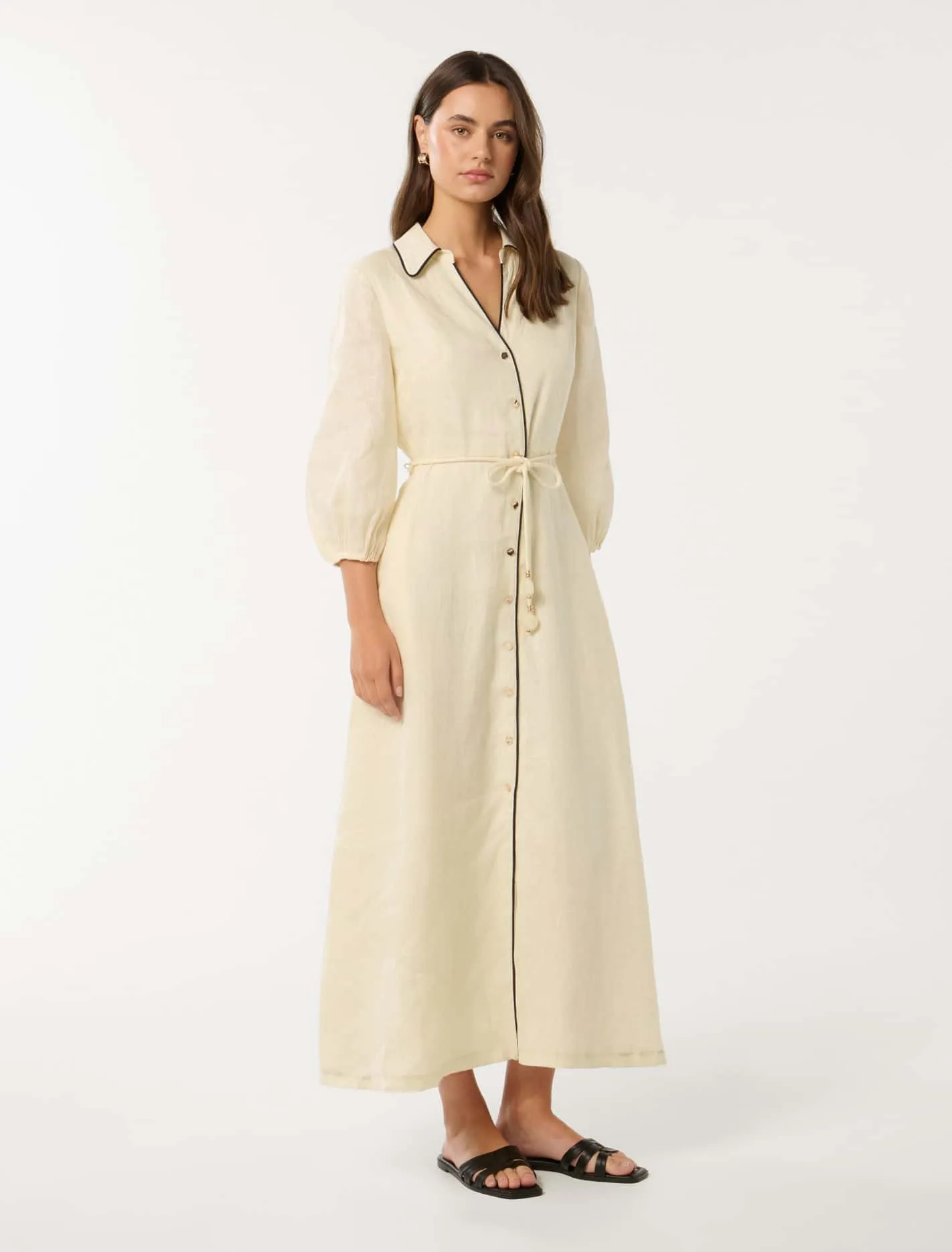 Tabitha Tipped Linen Midi Dress
