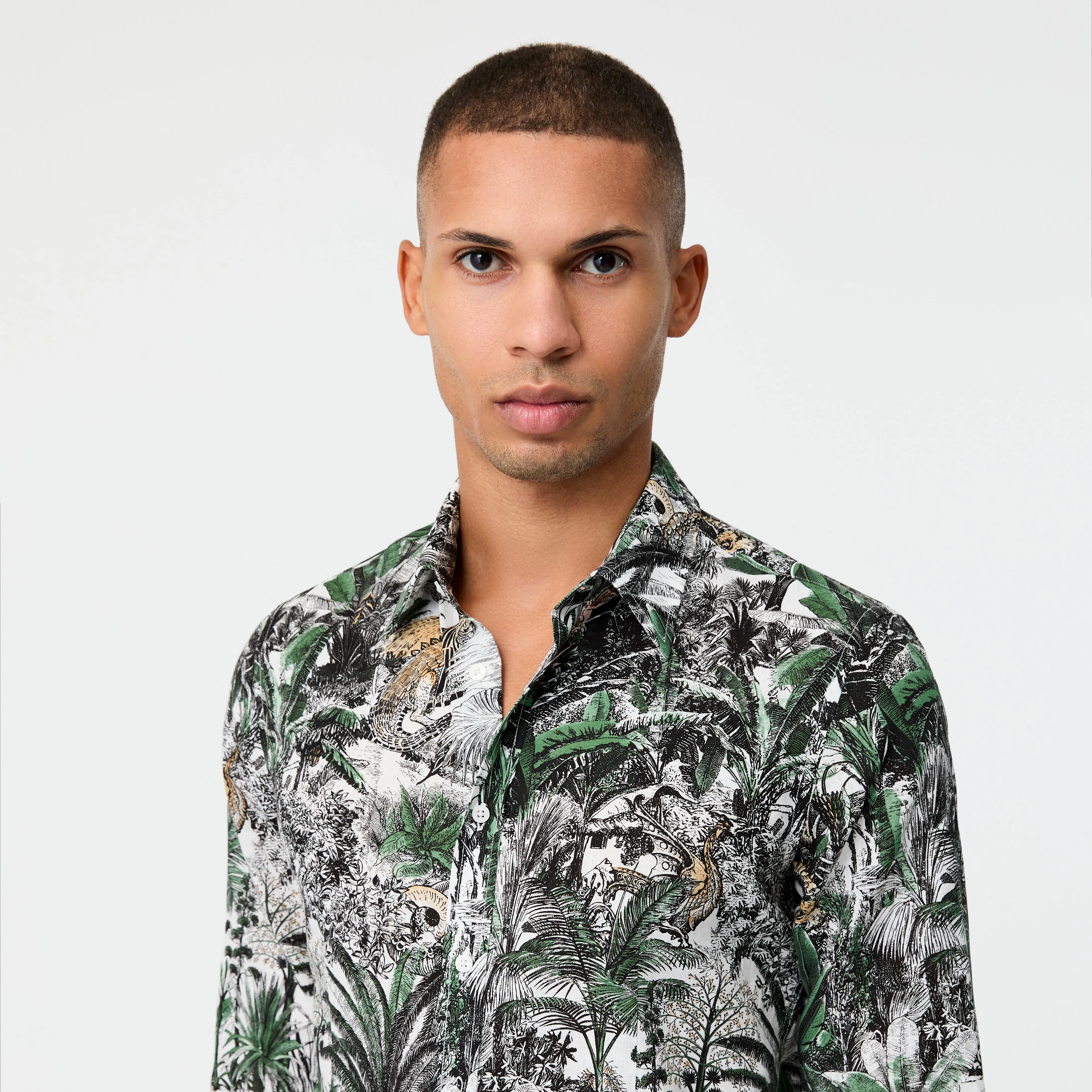 Tailored-Fit Rainforest Cotton Linen Shirt White Combo