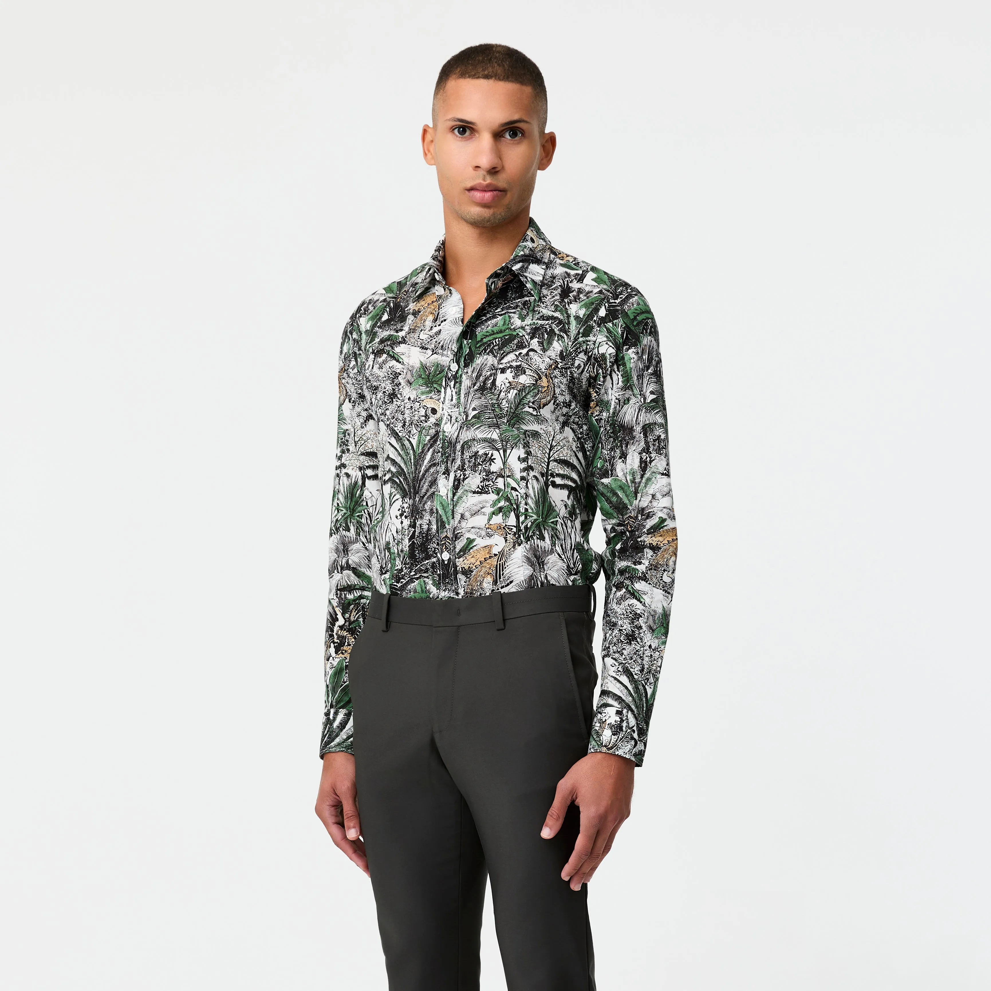 Tailored-Fit Rainforest Cotton Linen Shirt White Combo