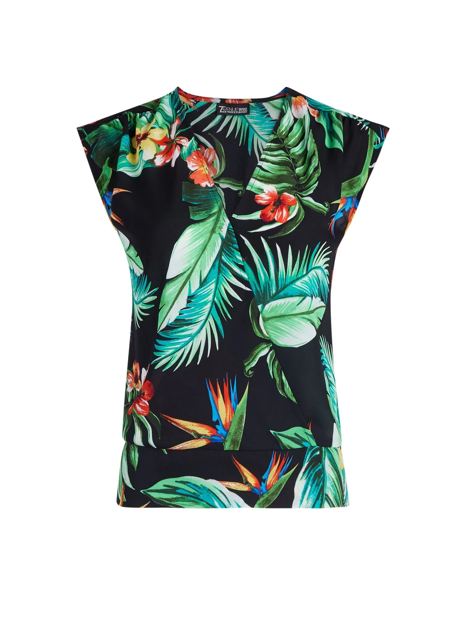 Tall Tropical-Print Smocked Wrap Blouse
