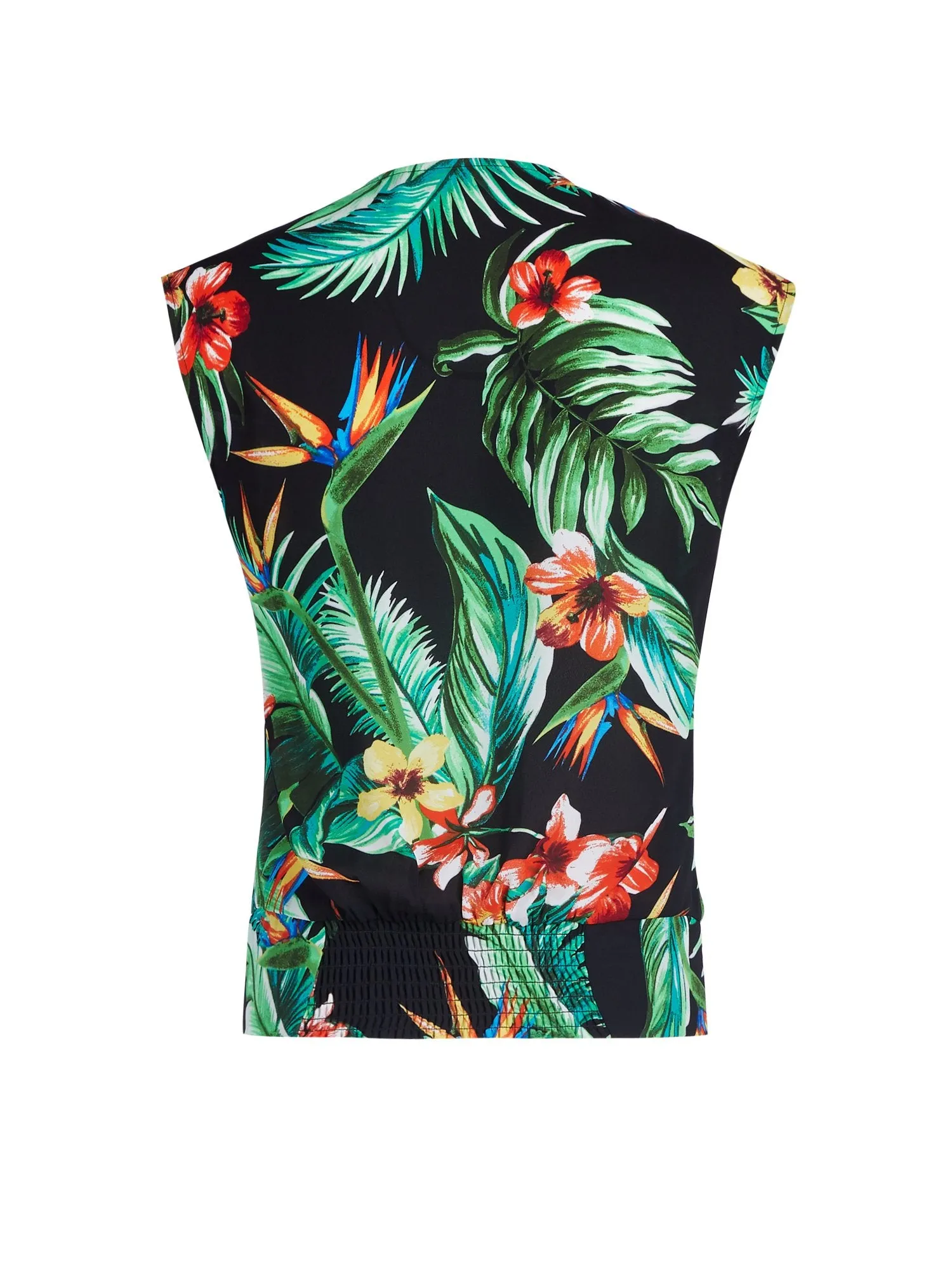 Tall Tropical-Print Smocked Wrap Blouse