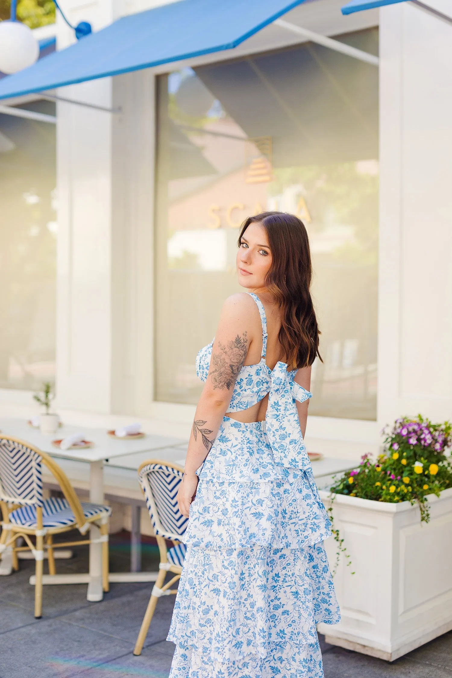The Garden Dreams Blue Floral Tiered Maxi Dress