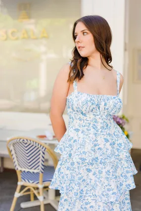 The Garden Dreams Blue Floral Tiered Maxi Dress