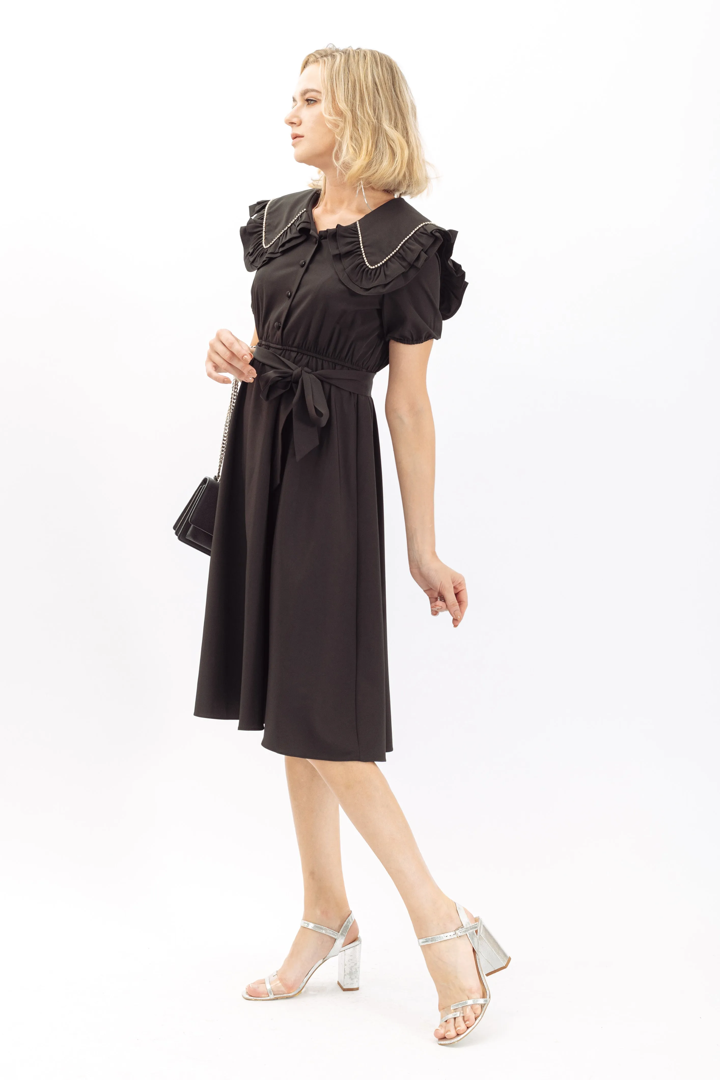 Tianne Detail Trim Collar Puff Sleeve Maxi Dress