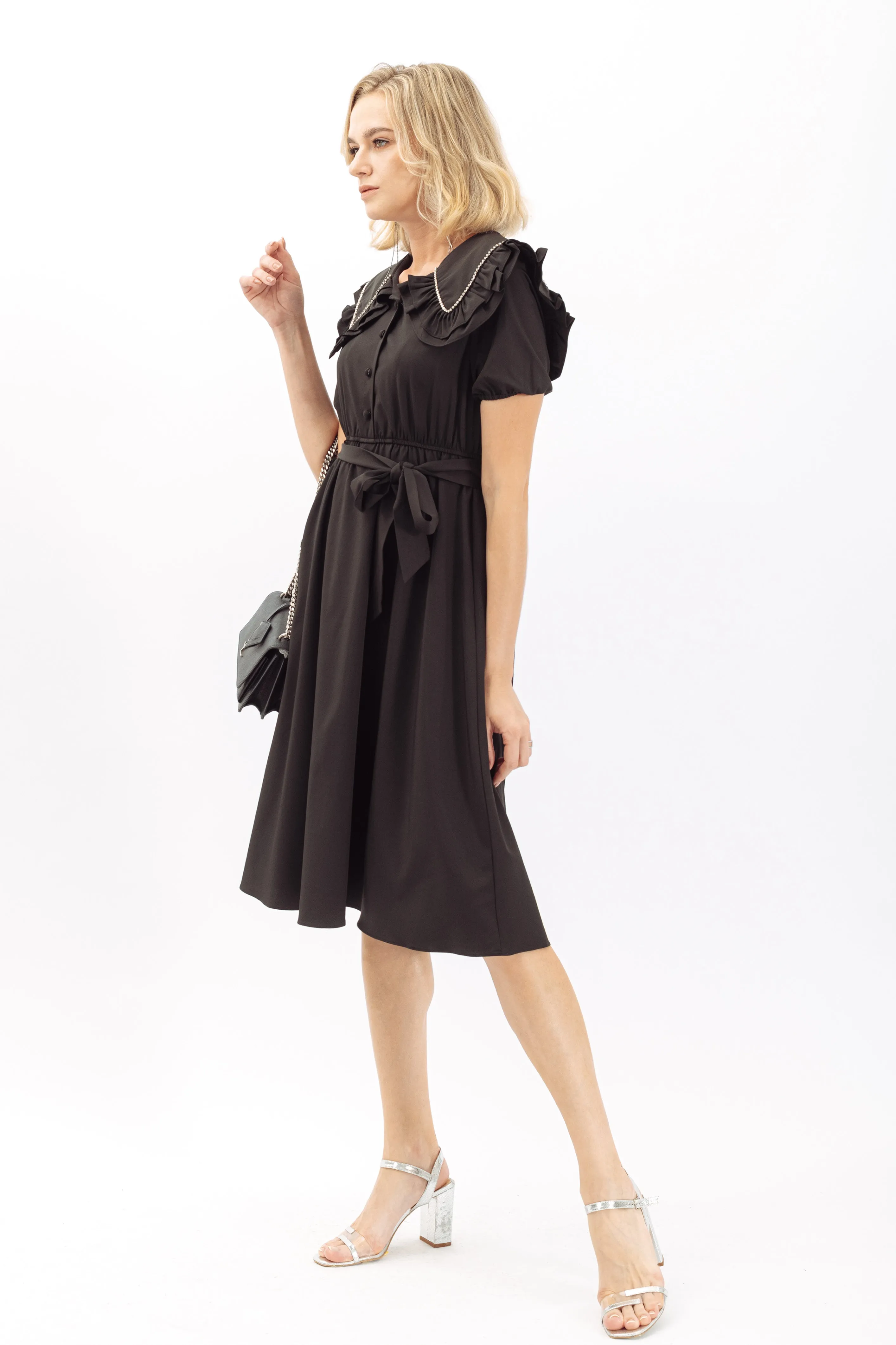 Tianne Detail Trim Collar Puff Sleeve Maxi Dress