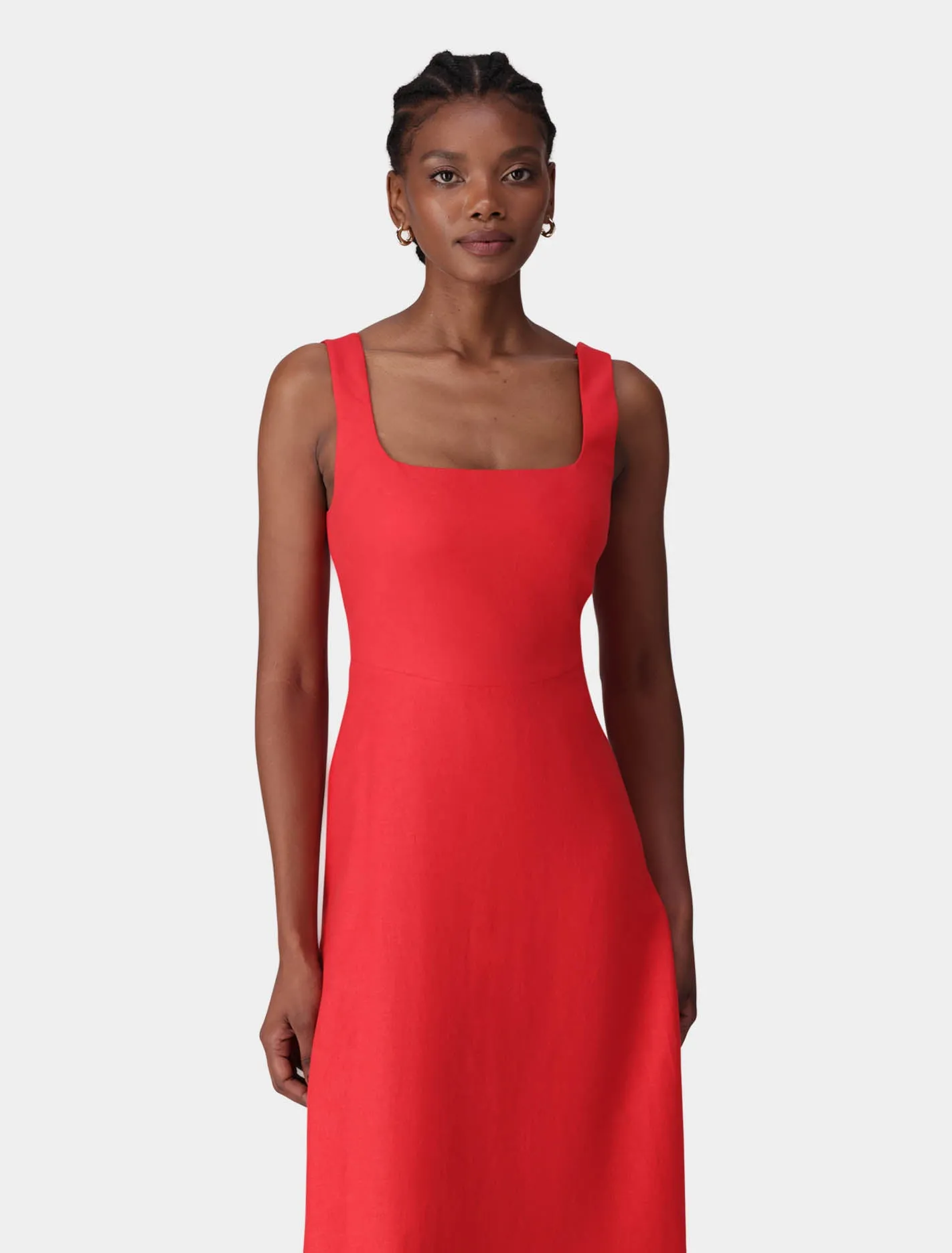 Tori Square Neck Linen Midi Dress