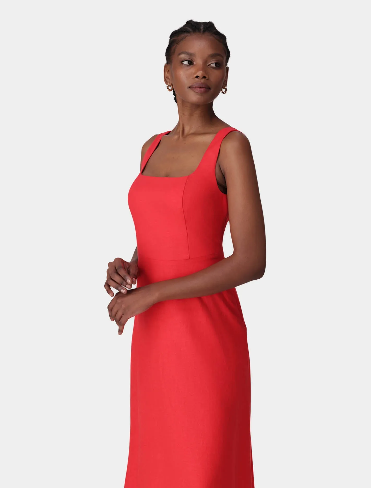 Tori Square Neck Linen Midi Dress