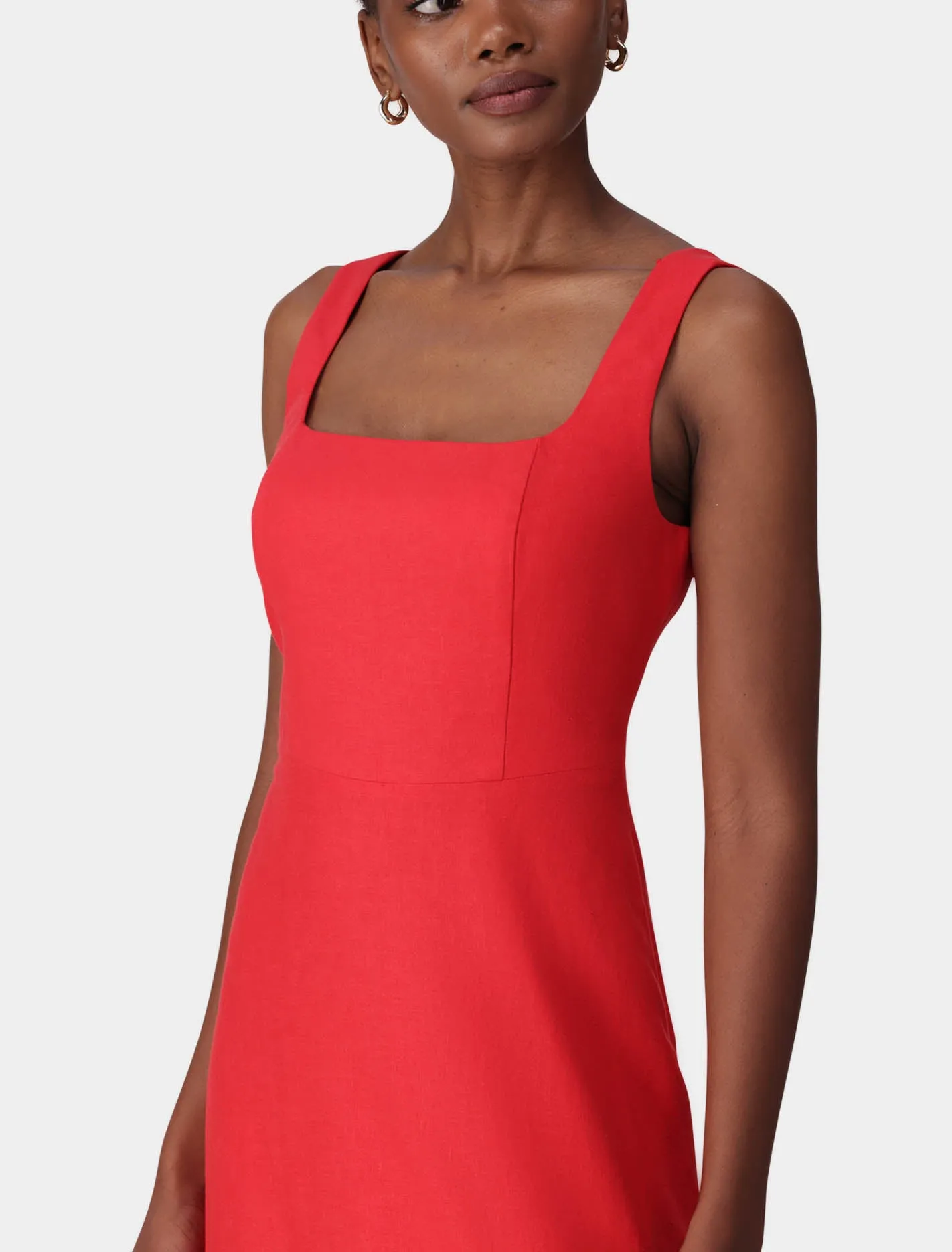 Tori Square Neck Linen Midi Dress
