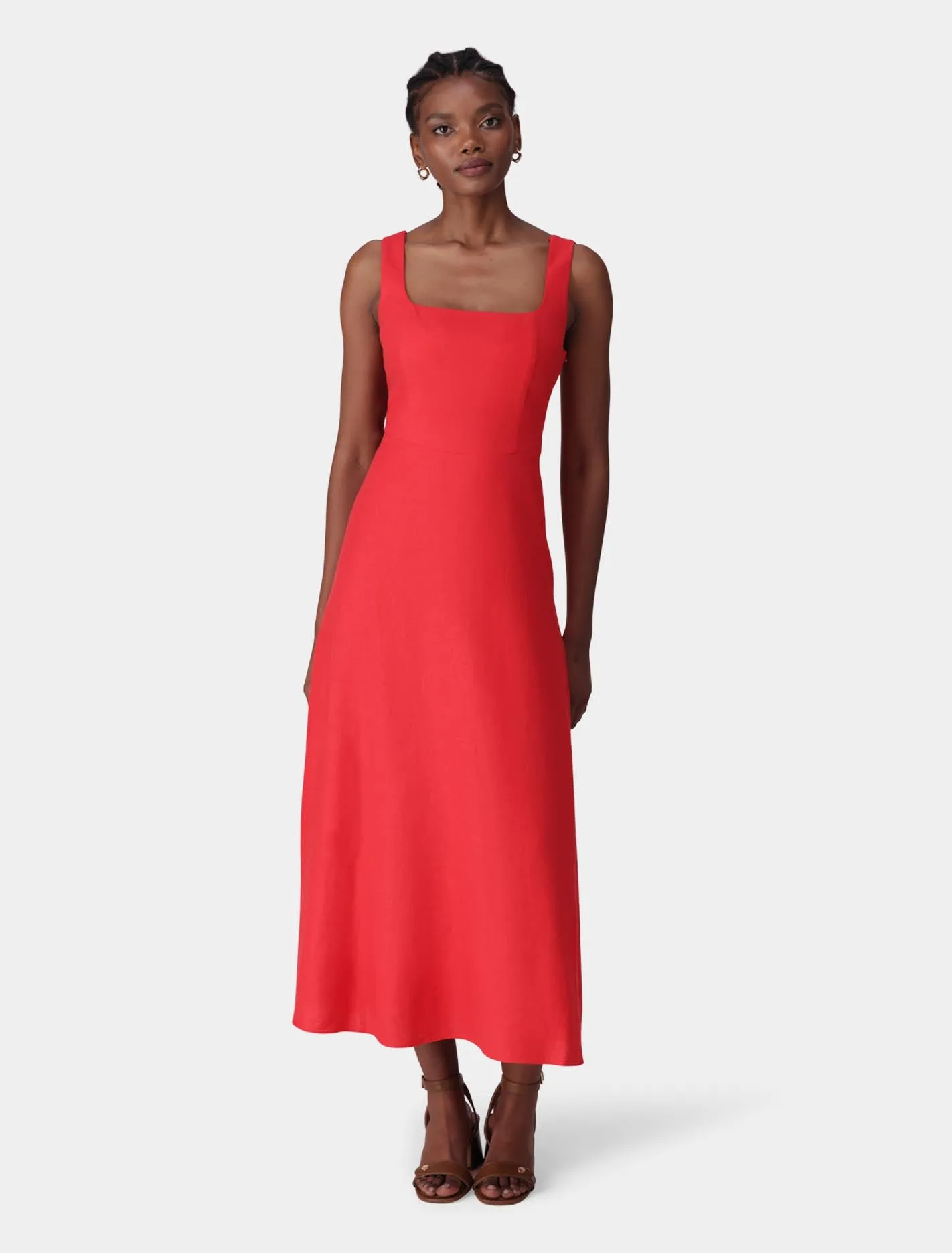 Tori Square Neck Linen Midi Dress