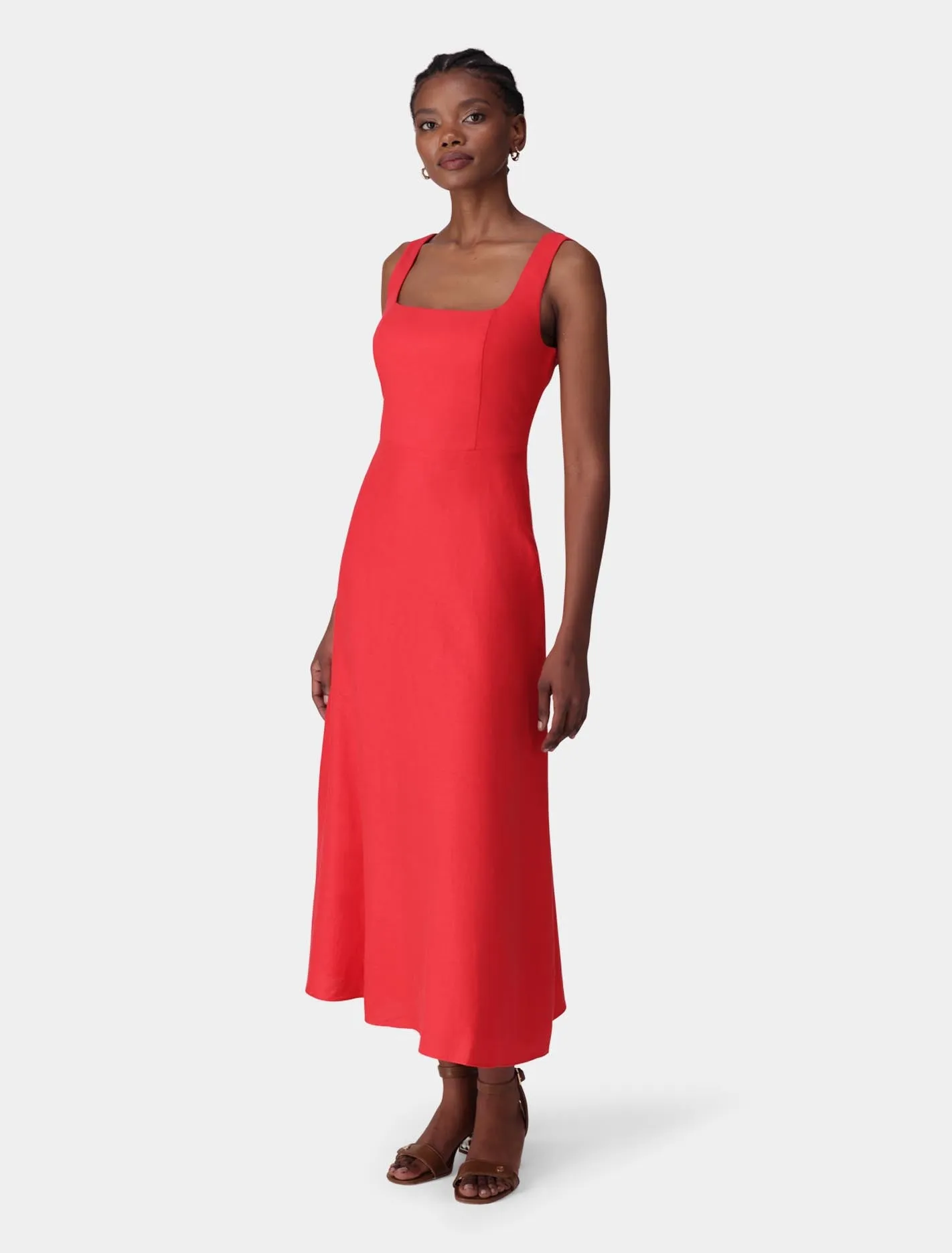 Tori Square Neck Linen Midi Dress