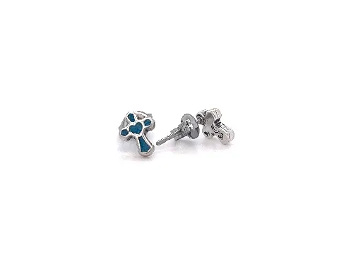 Turquoise Cross Stud with Heart in Center