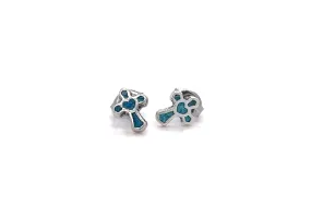 Turquoise Cross Stud with Heart in Center