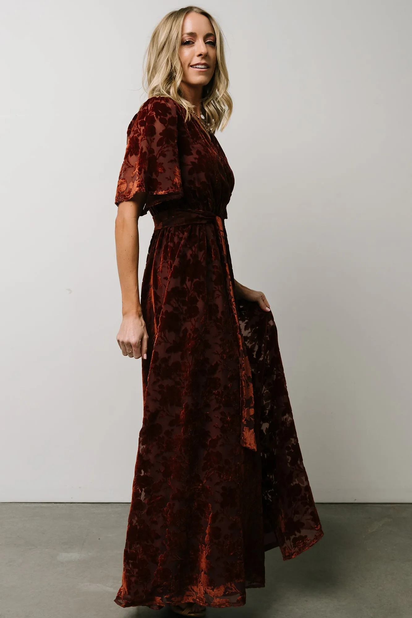 Uma Velvet Maxi Dress | Copper Floral
