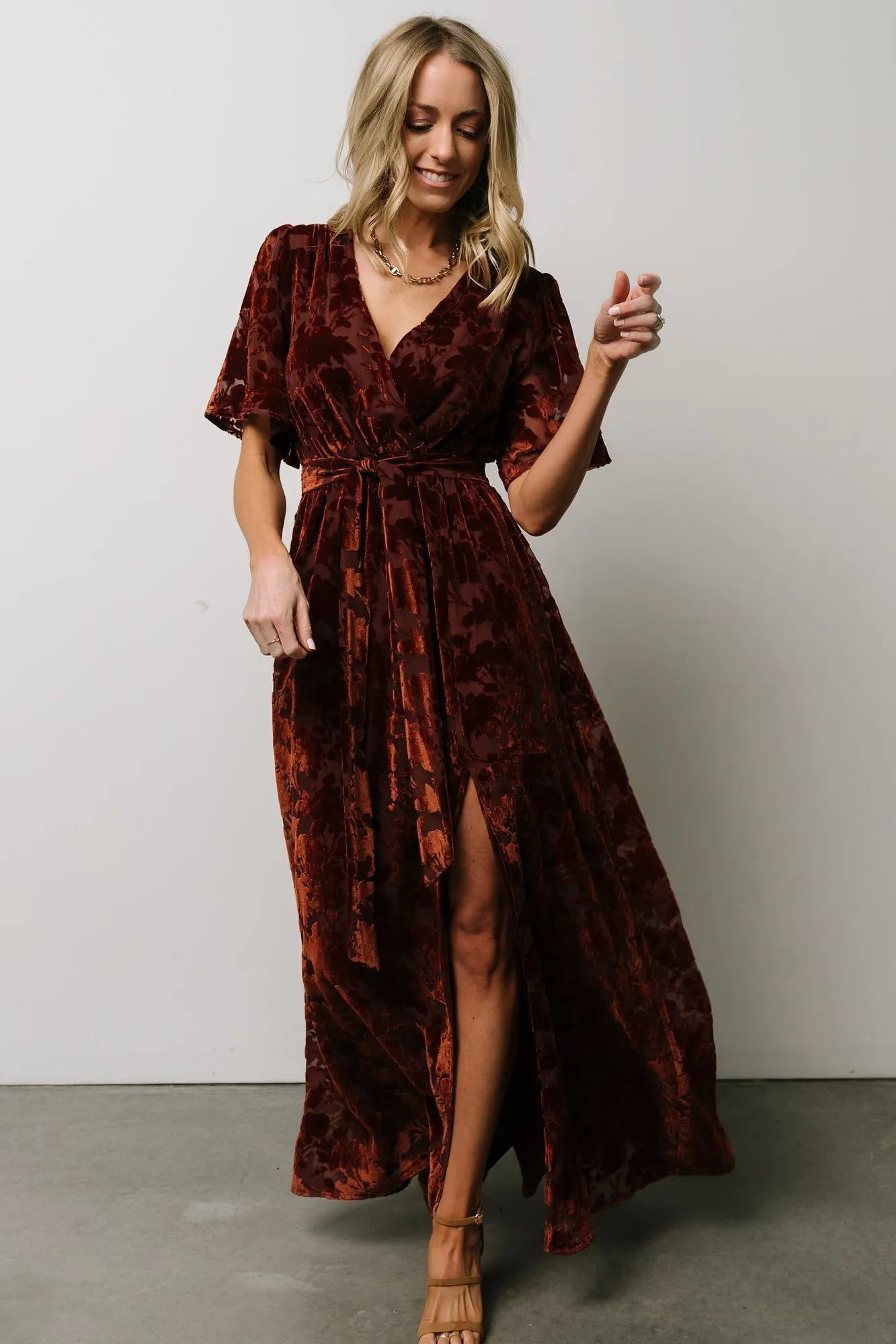 Uma Velvet Maxi Dress | Copper Floral