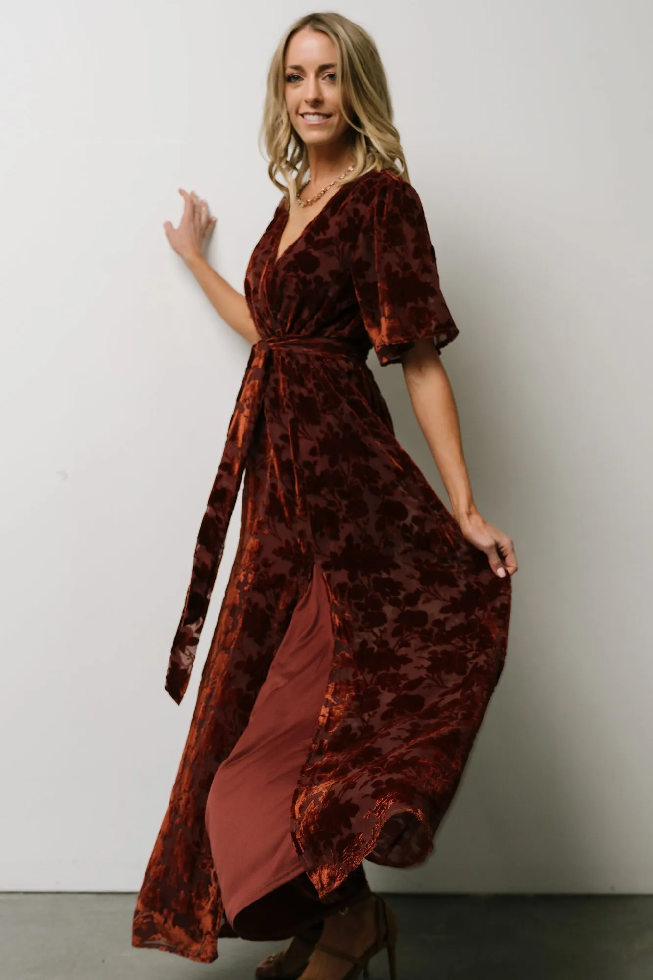 Uma Velvet Maxi Dress | Copper Floral