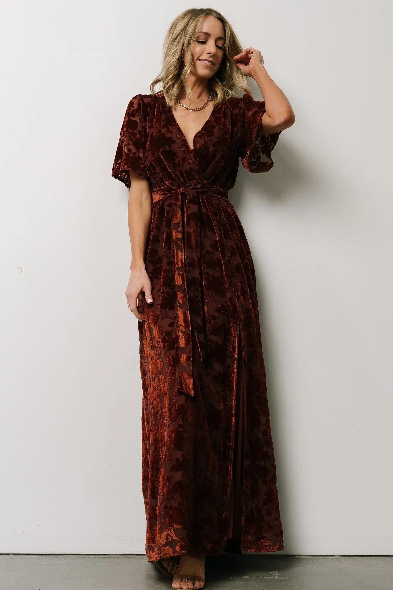 Uma Velvet Maxi Dress | Copper Floral