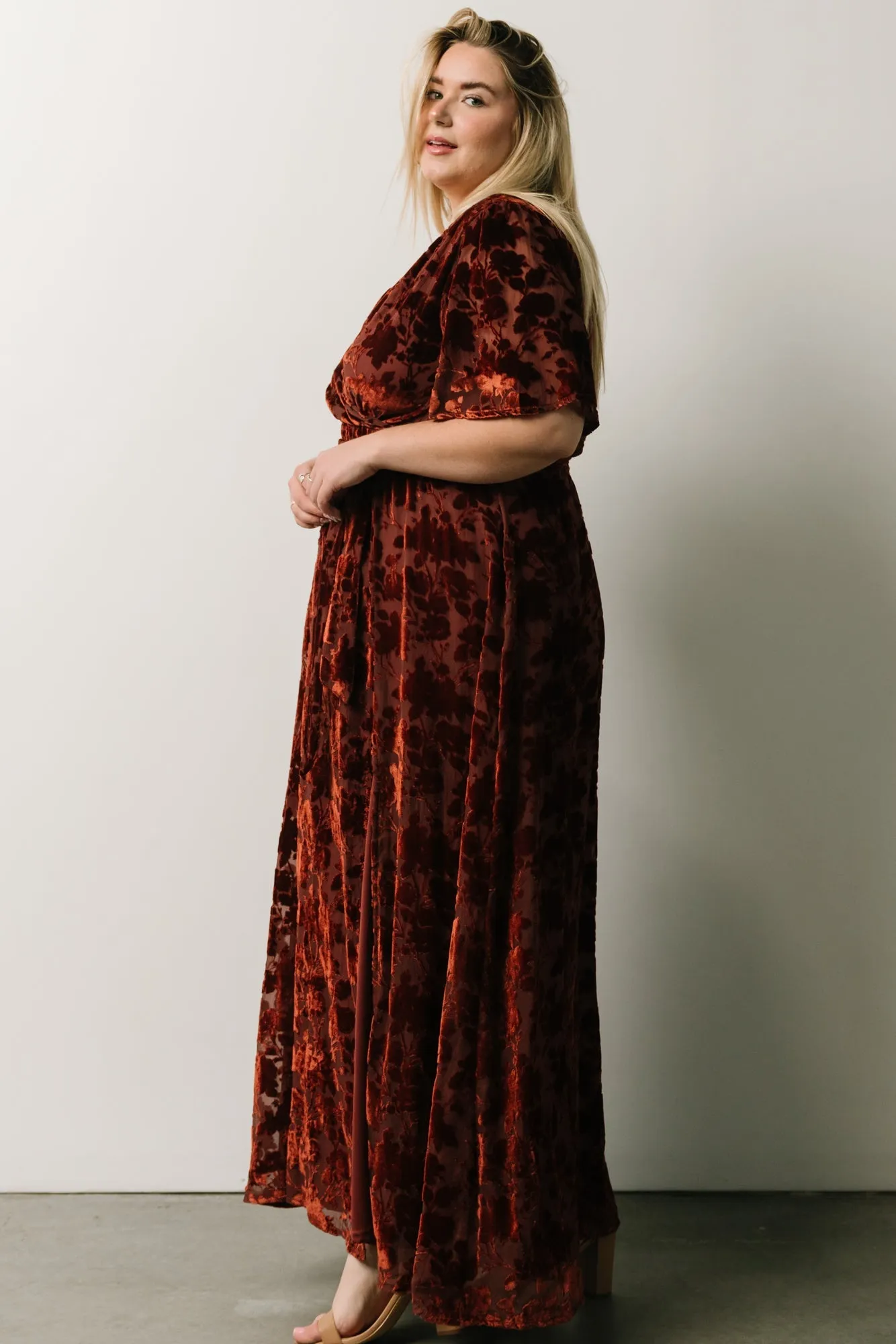 Uma Velvet Maxi Dress | Copper Floral