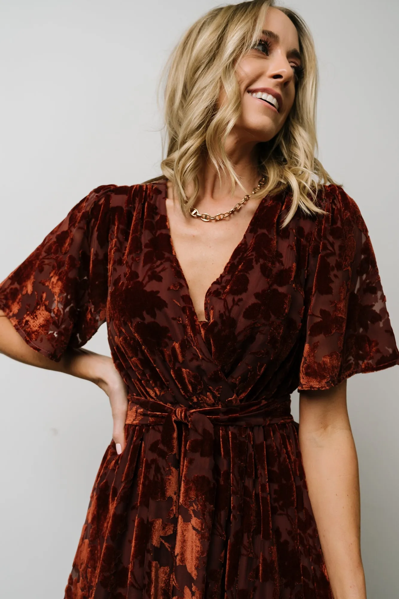 Uma Velvet Maxi Dress | Copper Floral