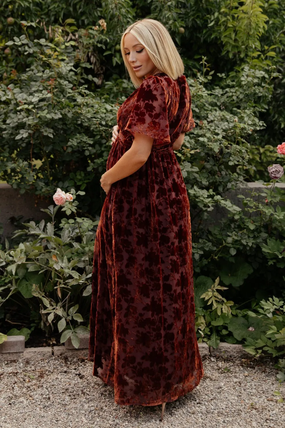 Uma Velvet Maxi Dress | Copper Floral