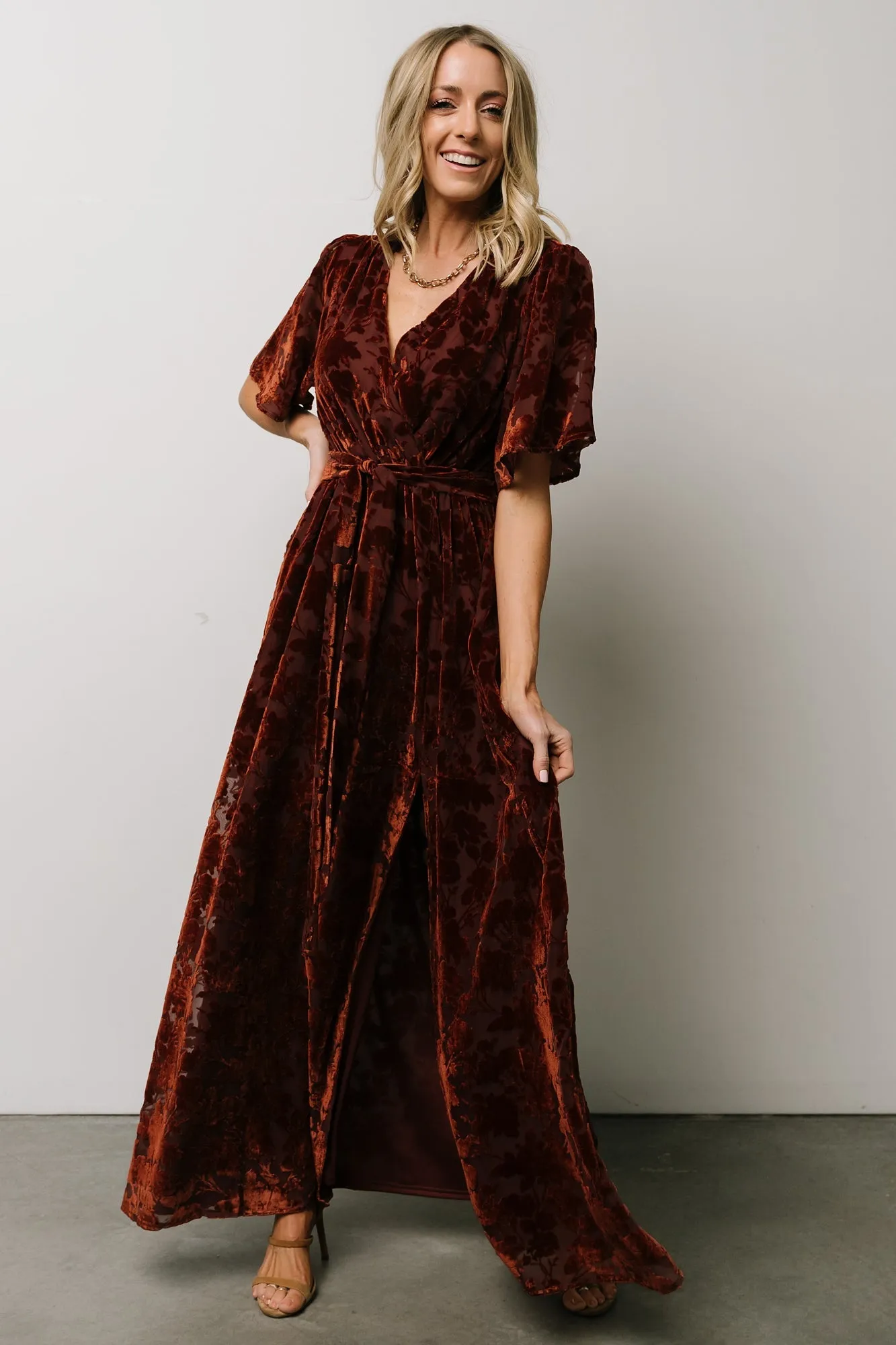 Uma Velvet Maxi Dress | Copper Floral