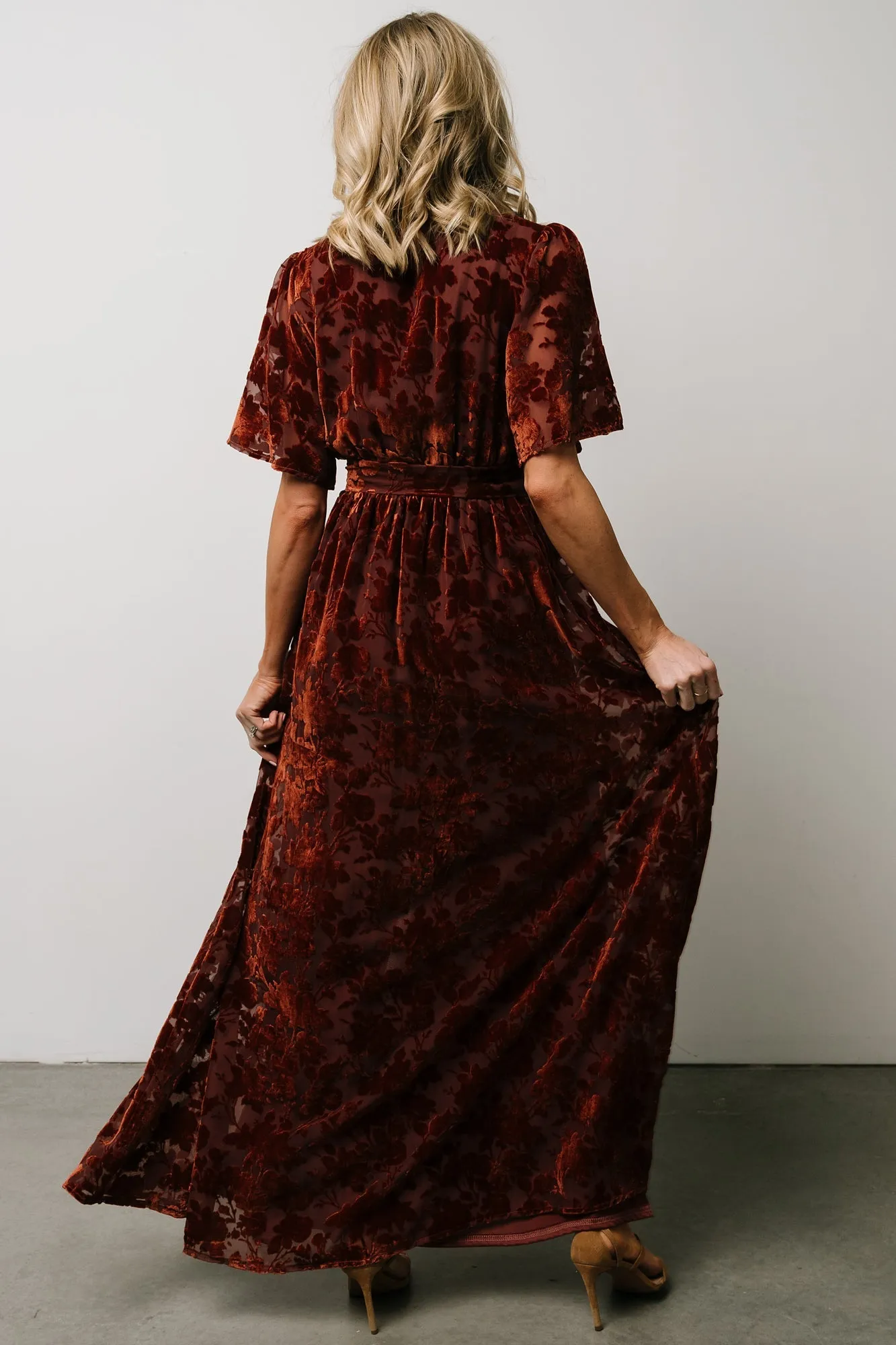 Uma Velvet Maxi Dress | Copper Floral