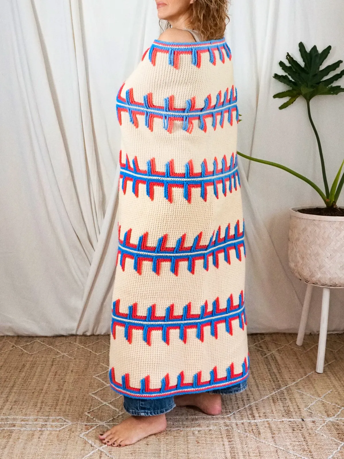 Vintage Handknit Football Stitch Blanket