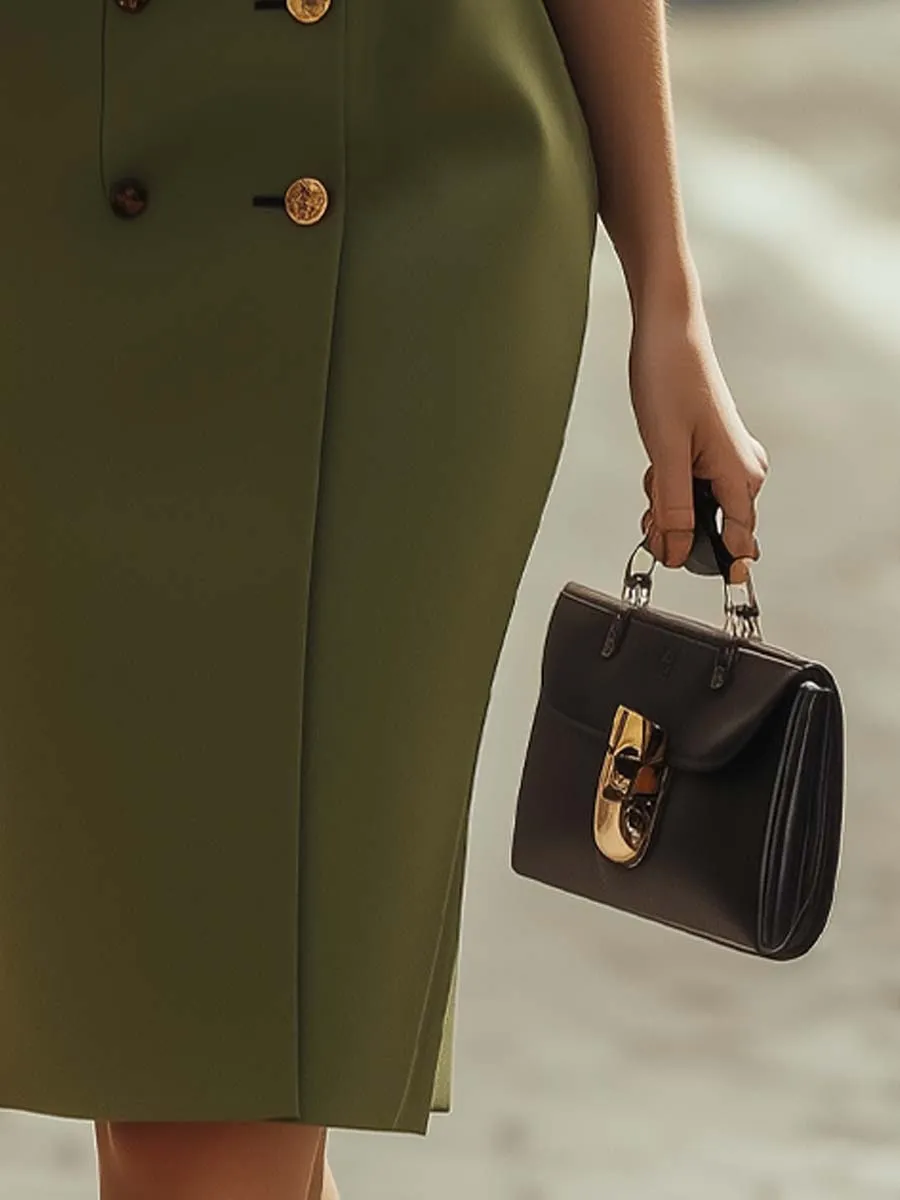 Vintage Short-Sleeve Blazer Midi Dress