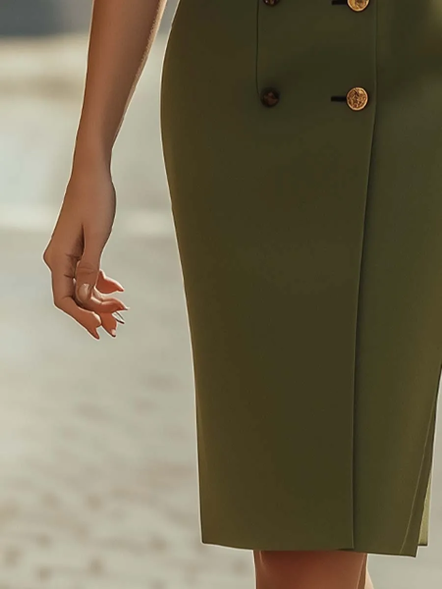 Vintage Short-Sleeve Blazer Midi Dress