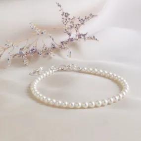 White Pearl & Sterling Silver Minimalist Bracelet - 4mm