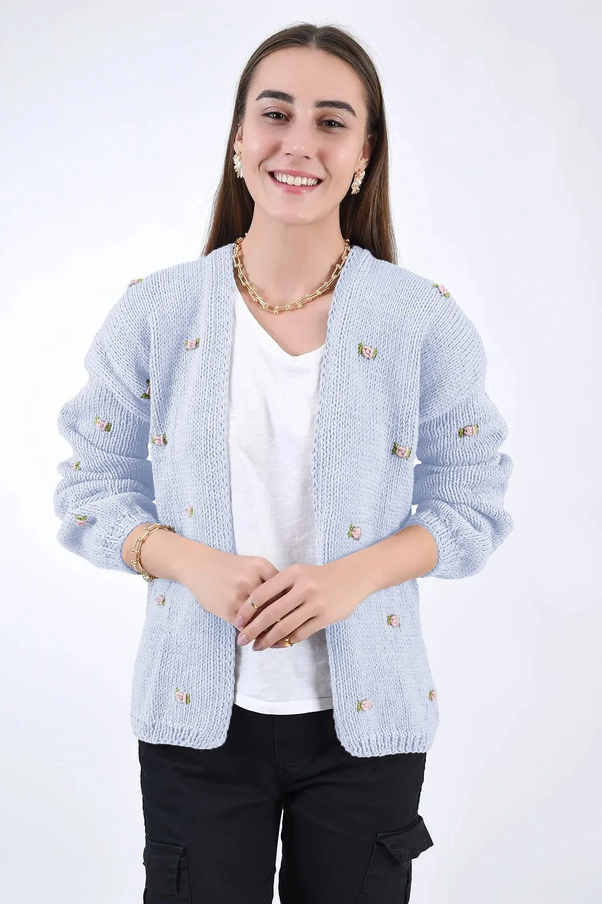 WINTER BLOOM PINK ROSE Cotton Cardigan