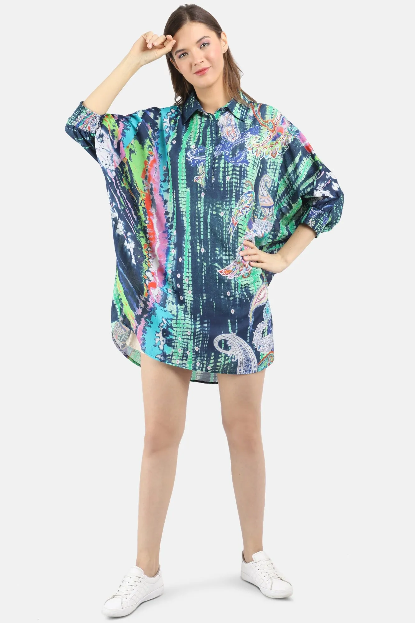 Women's blue printed silk one size tunic