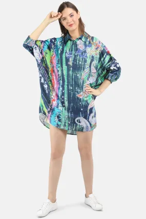 Women's blue printed silk one size tunic