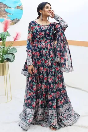 Women's Georgette Floral Printed Gown Design For Wedding Guest