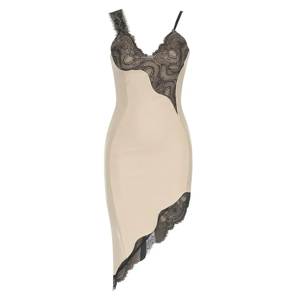 Women's Lace-Up Midi Bandage Dress - Sleeveless Strappy Formal GFIT
