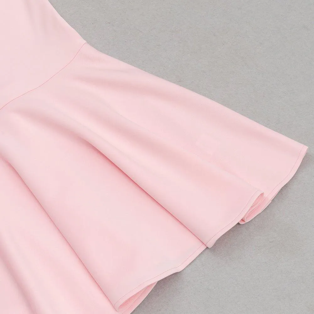 Women's Pink Midi Bandage Dress Strapless Flounce Sleeve - GFIT SPORTS