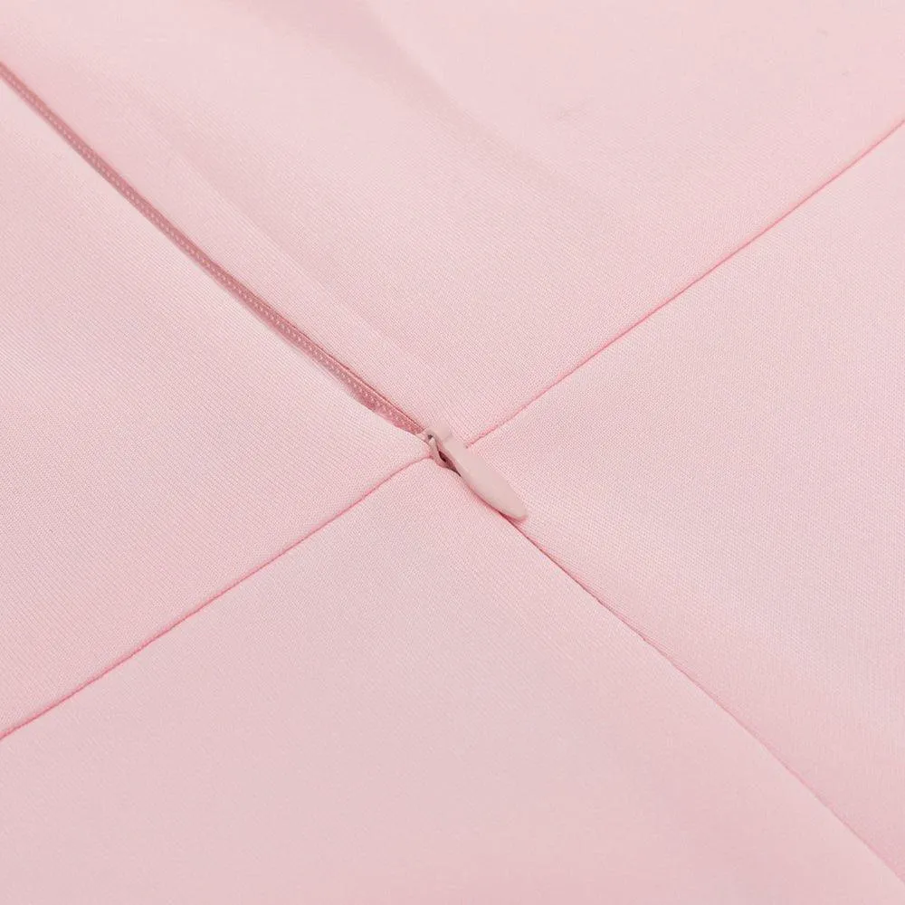 Women's Pink Midi Bandage Dress Strapless Flounce Sleeve - GFIT SPORTS