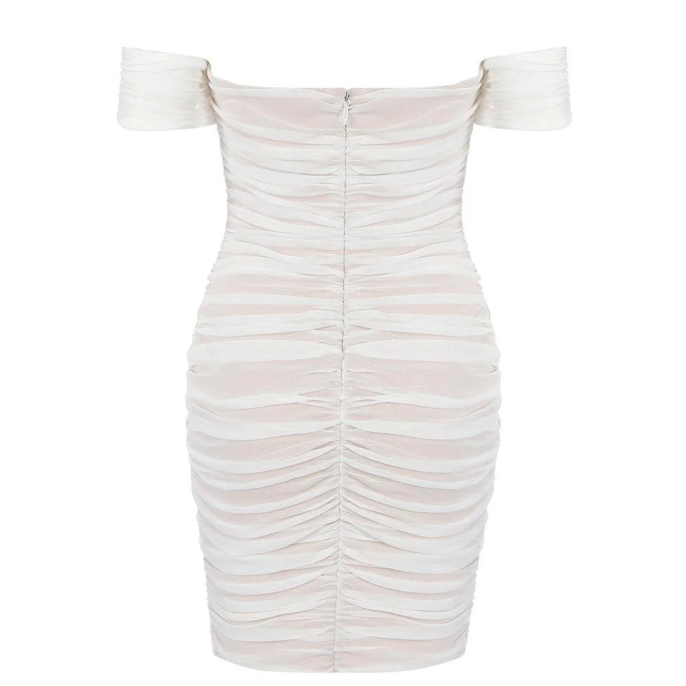 Women's Wrinkled Halter Mini Bandage Dress - Short Sleeve, GFIT