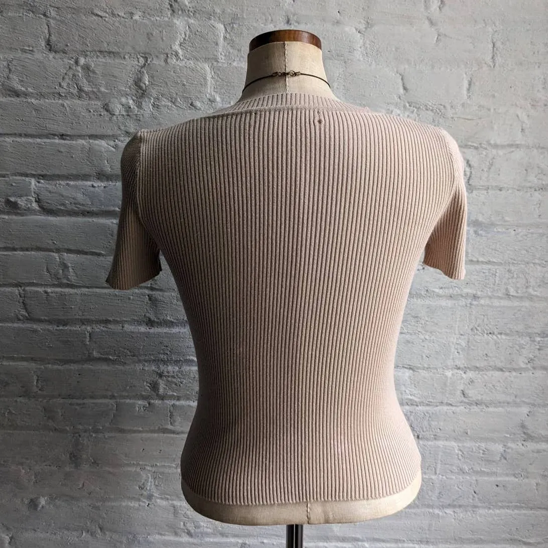 Y2K Minimalist Classic Neutral Ribbed Top Bodycon Babydoll Earth Tone Shirt